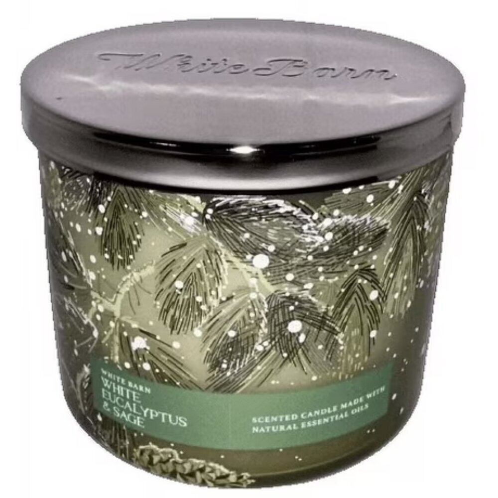 Bath & Body Works 3 Wick Candle WHITE EUCALYPTUS & SAGE White Barn